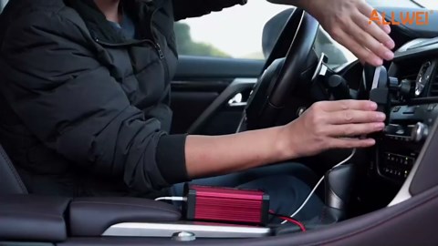 ALLWEI 300W Power Inverter DC 12V to 110V AC, Compact Car Plug Adapter Outlet with 27W PD USB-C &18W USB-A Fast Charging, Cigarette Lighter Adapter Car Charger for Phone, Laptop on Road Trip - Red