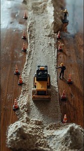 Tiny Road Construction on Wooden Table | Mini Steamroller Macro Build