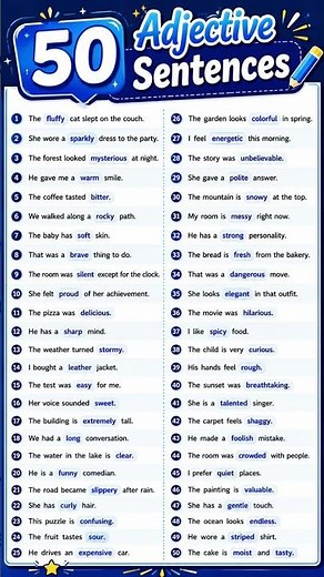 50 Adjective Sentences in English #english #learnenglish