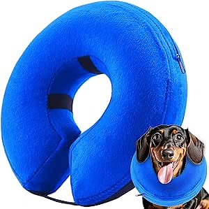 Inflatable Dog Cone (M Size), Soft Blow-up Protective Recovery Collar, Cat Donut Cone Collar, Comfy Elizabethan After Surgery for Medium Dog to Prevent Scratching, Blue