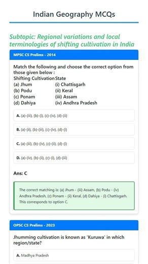 Regional variations and local terminologies of shifting cultivation in India