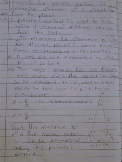 explain the parallax method to determine diameter of a planet from the earth 🌍