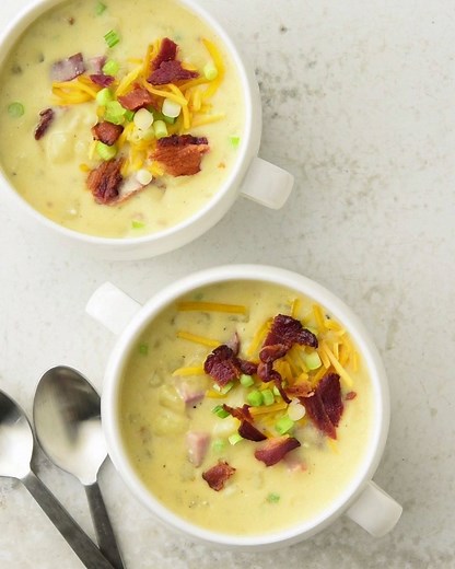 We took a loaded baked potato and turned it into a delicious, 5-star soup. You're welcome, folks! Get the recipe for Loaded Baked Potato Soup here: https://goo.gl/QU93yn | Betty Crocker