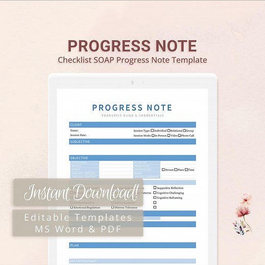 Checklist SOAP Progress Note Template for Therapists, Counselors, Psychologists, Social Workers | Fillable PDF | Word Template - Etsy