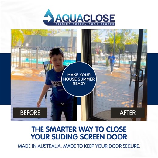 Tired of flying & crawling bugs or heat sneaking in because someone forgot to close the screen door? With AquaClose, your sliding security screen door shuts automatically every single time keeping your home secure, fresh, and comfortable. ✔ Easy DIY installation ✔ No Batteries ✔ Hands-free convenience ✔ Works seamlessly with sliding security screen doors ✔ Keeps your home safer and cleaner ✔ Backed by a 10-year warranty Proudly Australian made, AquaClose does the job for you, so you don’t have t