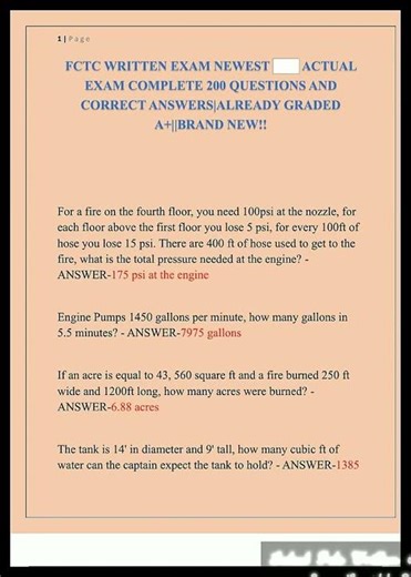 Latest Fctc Written Exam Newest Actual Exam Complete 200 Questions And Correct Answersalready Grade