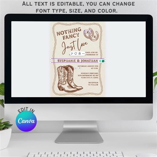 Horseshoe Western Wedding Invitation Template Editable Nothing Fancy Just Love Casual Country Barn Wedding Invite Rustic Hand Drawn Boots - Etsy