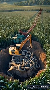 Excavator terrified when digging into snake nest #giantpython #excavator | MGTC Farming