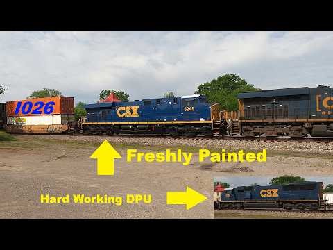 Freshly Painted ES40DC, Hard Working Distributed Power on CSX I026 - 3241, 5249, 4756