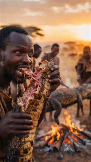 Tribal Cooking African Tribe Feast Powerful Crocodile Fat Roast! #shortsviral #africantribe #shorts