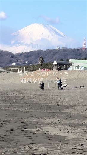 美しい富士山と海の雪景色