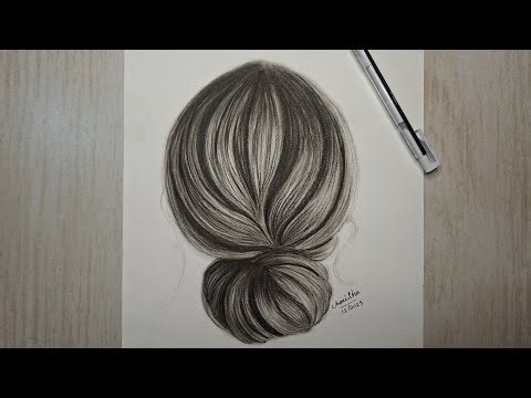 Hyper Realistic Hair Bun Drawing with Charcoal Pencil | Step by Step Shading Tutorial