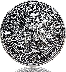 Viking Warrior Challenge Coin - 1.57 Inch Zinc Alloy, Intricate Norse Mythology Design, with Protective Case