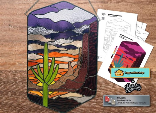 Stained Glass Pattern | Western Desert Panel | Digital Download | Pdf vector Files Ready for Cricut/silhouette Vinyl Cutter - Etsy