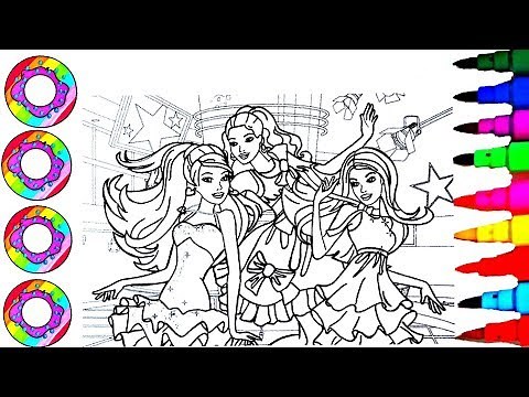 Coloring Drawings Disney's Barbie at the Dance Floor on their Rainbow Sparkle Dress Coloring Pages