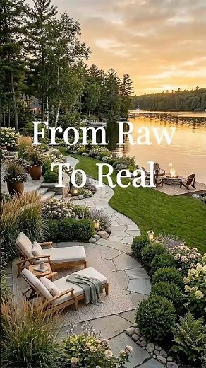 Luxury Lakeside Backyard Makeover | Fire Pit Deck, Stone Path & Garden Design #backyardmakeover