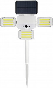 Bell+Howell Bionic Floodlight Deluxe White Solar Lights Outdoor Motion Sensor LED Outdoor Lights Swiveling Light 108 High Power LED Bulbs in Adjustable Panels for Garden Patio As Seen On TV