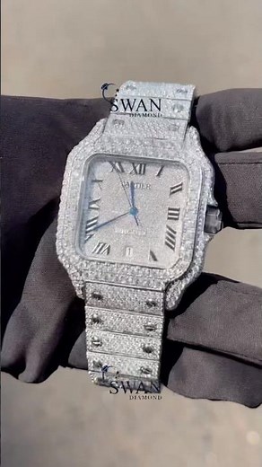 🔥 Cartier Full Iced-Out White Tone Watch | VVS1 Moissanite | Diamond Tester Approved | Swan Diamond