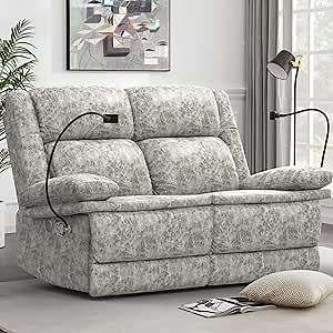 Loveseat Recliner Sofa, 2 Seater Love Seat Reclining Sofa with USB Charge Ports & Cell Phone Holders, 58Inch RV Dual Recliner Sofa, Manual Couches for Living Room (Polished Microfiber, Light Grey)