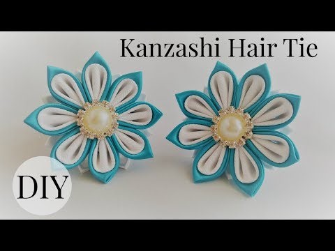 DIY Kanzashi Hair Tie/ Ponytail Holder/ Kanzashi flower tutorial