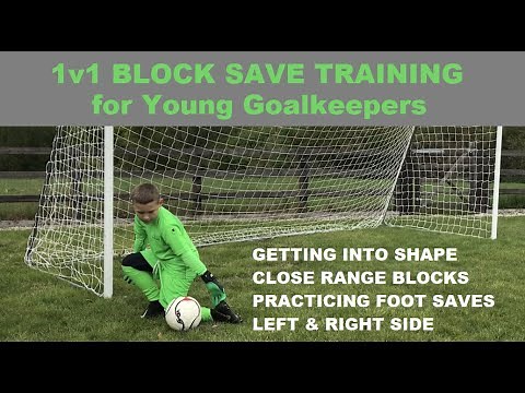 9yr Old Goalkeeper 1v1 Block Save Training | Young Goalie Foot Saves & Block Saves Practice Drills