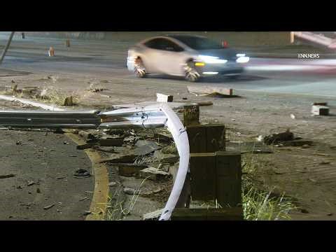 Semi Truck Crashes Through Guard Rail on 10 Freeway Off-Ramp in Rosemead