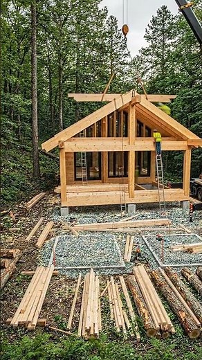 Double Log Cabin Construction Start to Finish #logcabin #woodworking #survival