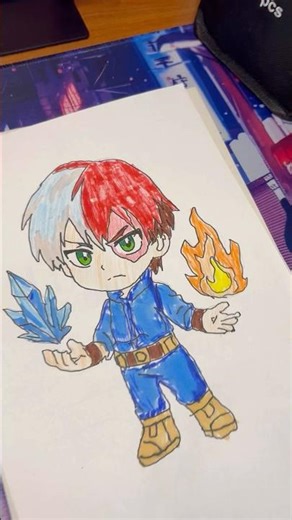Chibi Shoto Todoroki 🔥❄️ | Fire & Ice Drawing Shorts #todoroki #myheroacademia #animedrawing