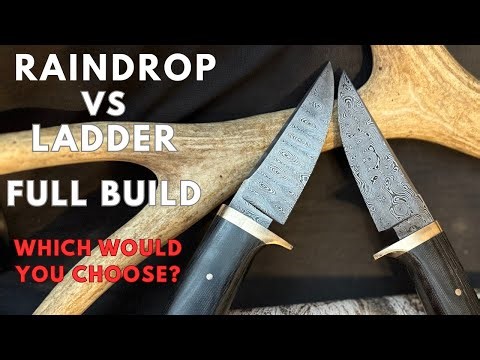 Raindrop & Ladder pattern Damascus knives- Start to finish FULL BUILD 