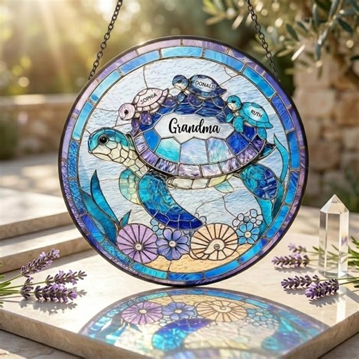 Personalized Sea Turtle Family Suncatcher, Custom Mom & Kids Name Gift, Ocean Turtle Stained Glass, Mother’s Day Gift for Mom - Etsy