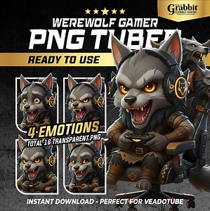 Pngtuber Werewolf Gamer | 4 Emotions | 16 PNG | Male Wolf Vtuber Avatar | Premade PNG Tuber Model | Twitch Werewolf Vtuber Model - Etsy