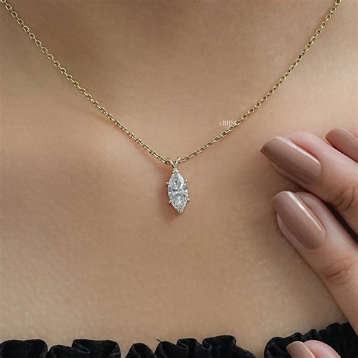 Buy Marquise Cut Hand Made Diamond Pendant | Prong Set Solitaire Lab Grown Pendant for Gift | 14k Gold Diamond Pendant Anniversary Gift for Her Online in India - Etsy