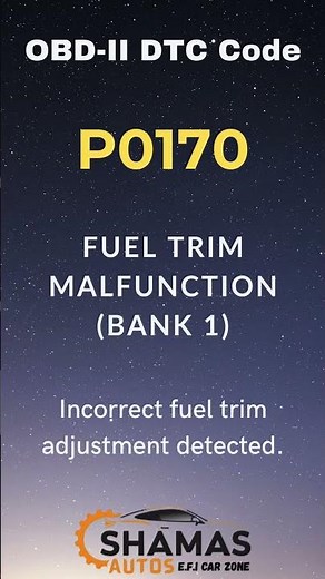P0170 OBD-II DTC CODE: Fuel Trim Malfunction (Bank 1) #autodiagnostics #car #automobile #cars