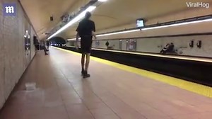 Joker shows off strength by 'pushing' subway train