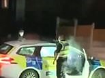 Terrifying moment firework gets set off inside police car