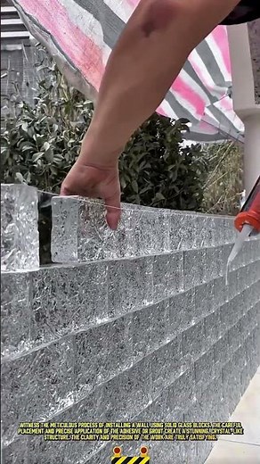 Daily worker process of building a crystal clear glass block wall #dailywork #building #satisfying