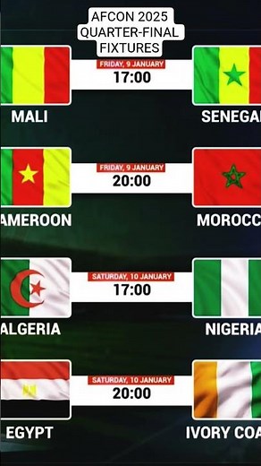 AFRICA CUP OF NATIONS 2025 QUARTER FINAL FIXTURES - AFCON MATCH SCHEDULE #afcon2025
