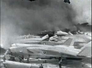 If you've been to Recruit Training Command at Naval Station Great Lakes, you've almost certainly seen parts of this during your #firefighting and damage control training days. What do you remember the most clearly? 🎥: Forrestal fire press material (National Archives) #RTC #RecruitTrainingCommand #navybootcamp | Naval History & Heritage Command