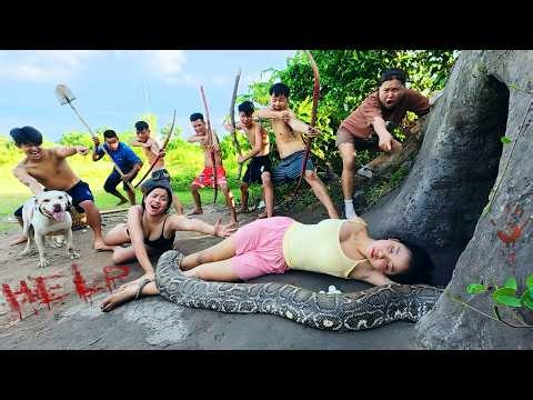 Terrifying! 6 Brave Hunters and Pitbull Confront Ferocious Giant Python to Save Ethnic Girl