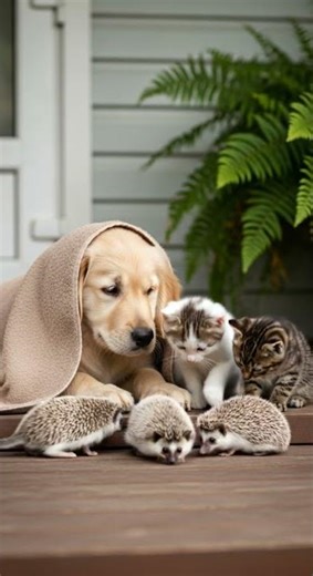 Cats and Dogs Welcome a Hedgehog Family with Heartwarming Cuteness #pets #hedgehogs #animals