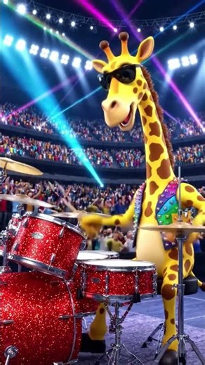 Giffy a drummer... crowd cheering #animation #cartoon #animals #cute #giraffe