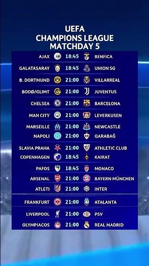 UEFA CHAMPIONS LEAGUE MATCHDAY 5 FIXTURES #uefachampionsleague
