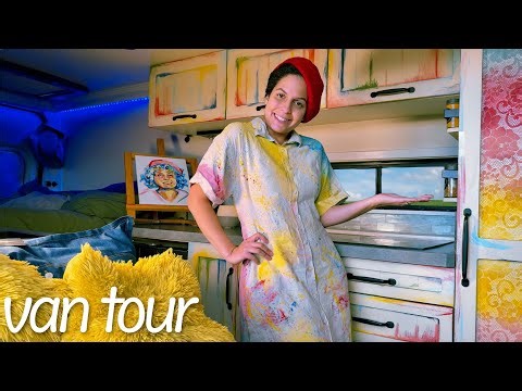 VAN TOUR: bright and cheerful artist home on wheels | 3 years full-time