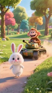 🚗🐒 Monkey Stole Rabbit Tank and Lost His Teeth! 😂🍬😱#rabbit #monkey #cuteanimals