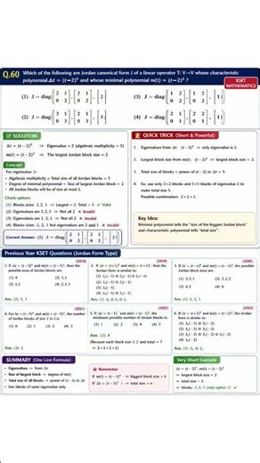 short tricks on Jordan canonical form#linearalgebra #ksetmaths#shortsfeed#shorttrick#viralshots#pyq