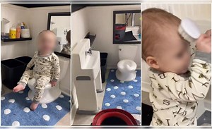 Padres construyen un baño miniatura para que su bebé logre ser independiente