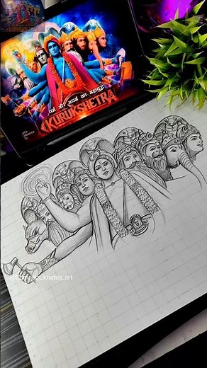 Kurukshetra Mahabharat Drawing 🔥Krishna Vishwaroop #shorts #kurukshetra #netflix #drawing #vishnu