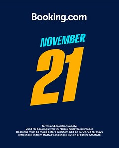 Get deals up to 50% off on boutique hotels, beach resorts, city stays and more. Coming on November 21 on Booking.com ⏰ | Booking.com