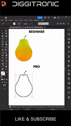 Beginner to Pro: Draw Realistic 3D Pear in Adobe Illustrator 2026 #diggitronic