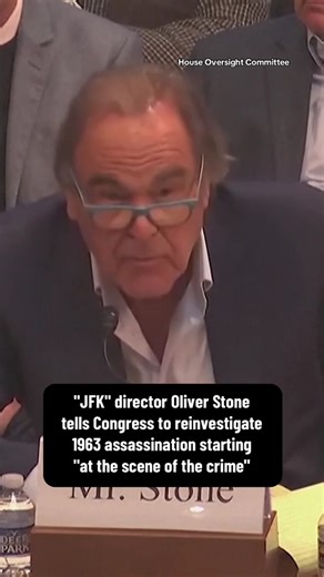Director Oliver Stone, whose 1991 film "JFK" portrayed President John F. Kennedy's assassination as the work of a shadowy government conspiracy, called for the investigation into his assassination to be reopened during a House hearing on Tuesday. He said a new investigation "outside all political considerations" should begin "at the scene of the crime" and reexamine all of the evidence from the day of the assassination. Scholars and historians have concluded that there's strong evidence that Lee